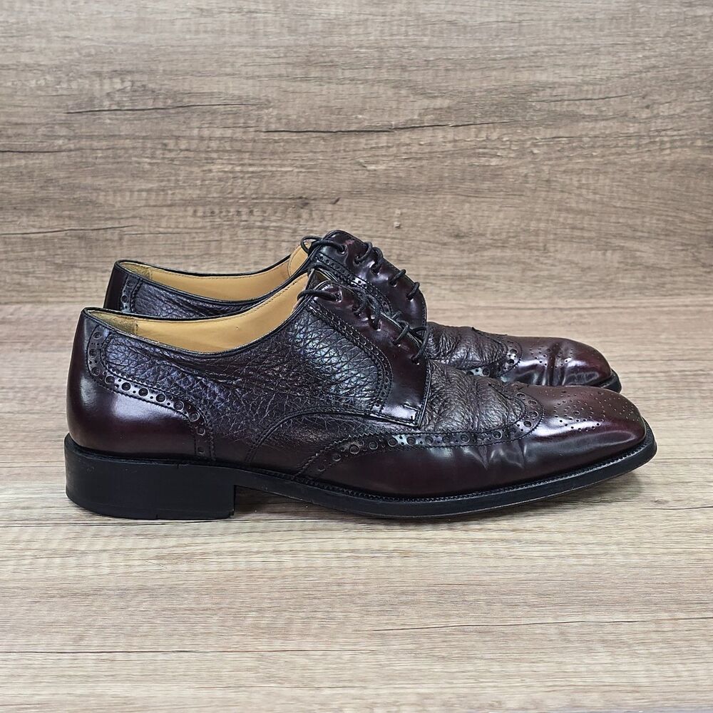 Magnanni Men's Size EU 41 US 8 Burgundy Leather Wingtip Oxfords Dress Shoes